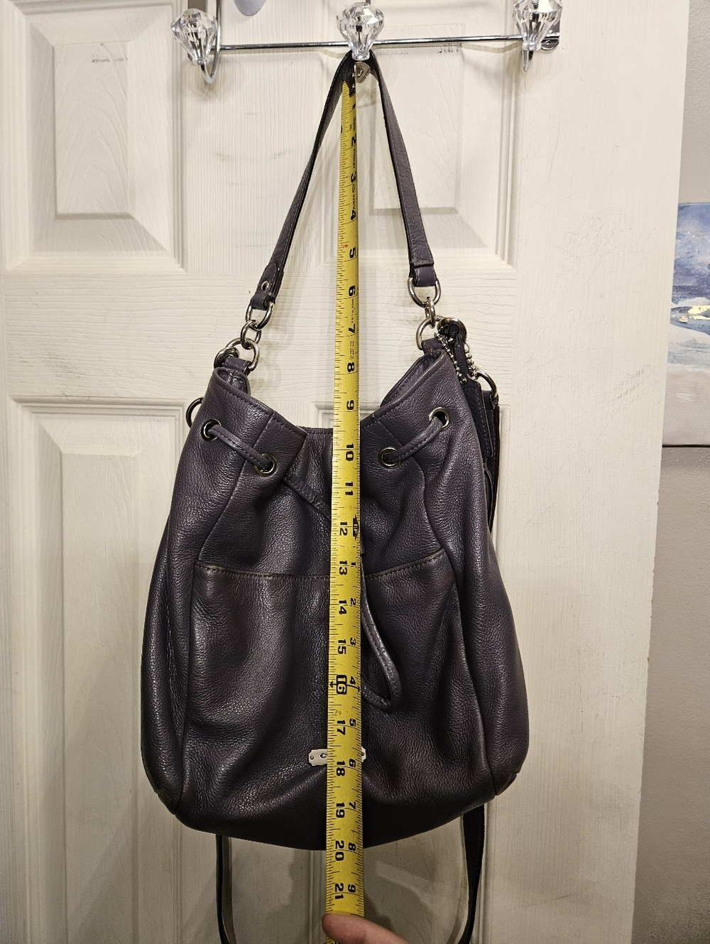 Coach Avery grey purple leather drawstring bucket hobo crossbody handbag purse - Picture 10 of 13